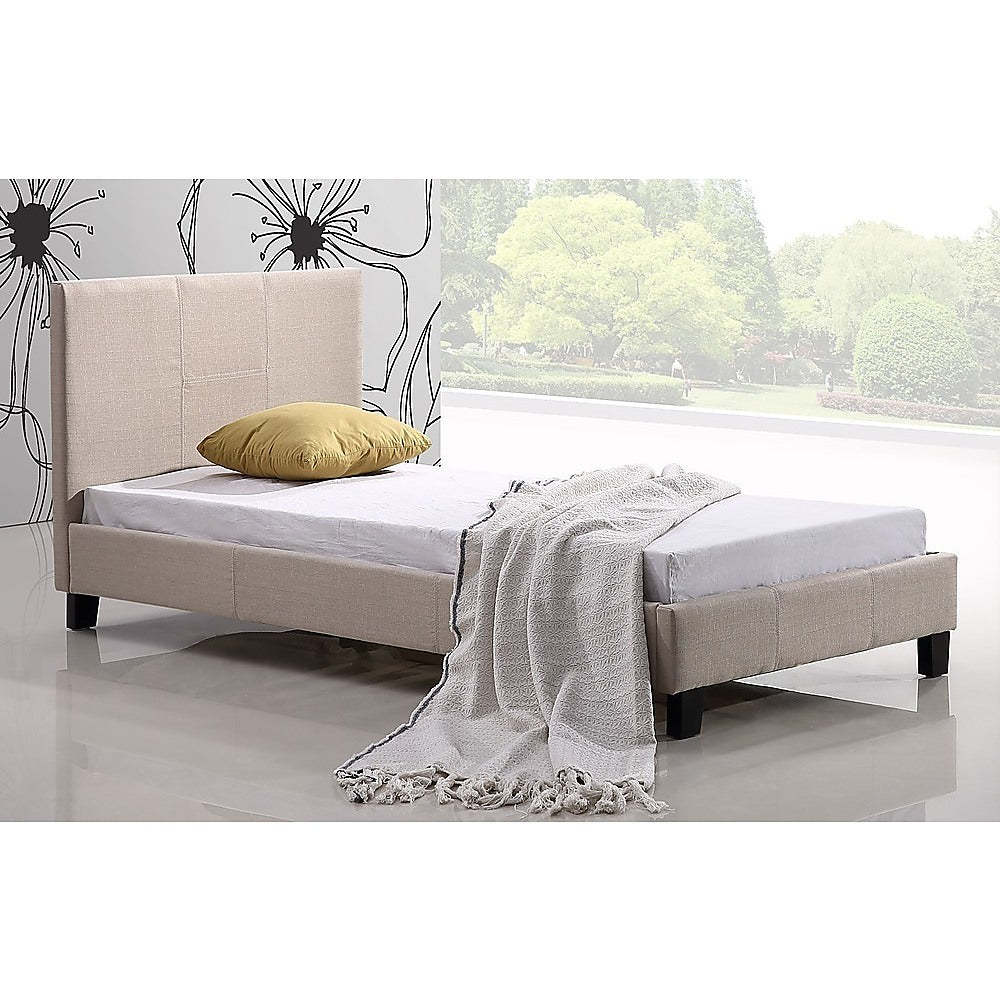 Out of Stock! Single Size Bed Frame Linen Fabric  Beige