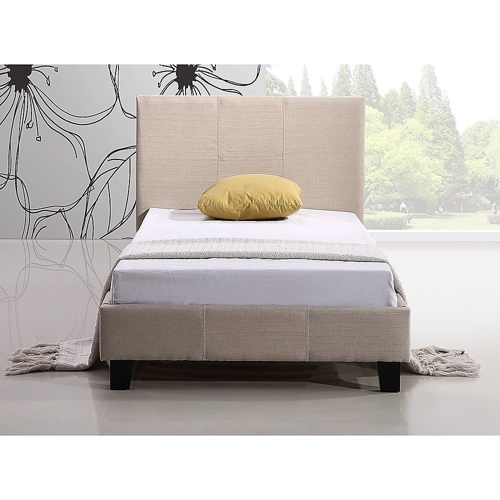 Out of Stock! Single Size Bed Frame Linen Fabric  Beige