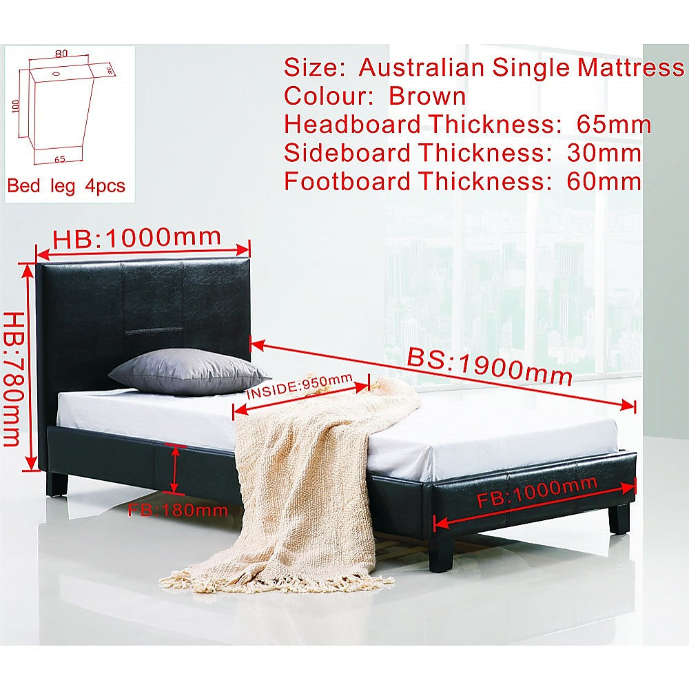 Out of Stock - Single Size Bed Frame - PU Leather Brown