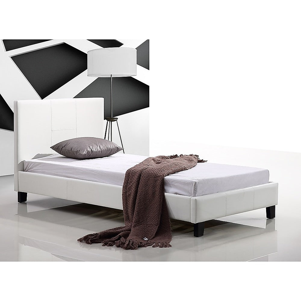 Out of Stock! Single Size Bed Frame PU Leather - White