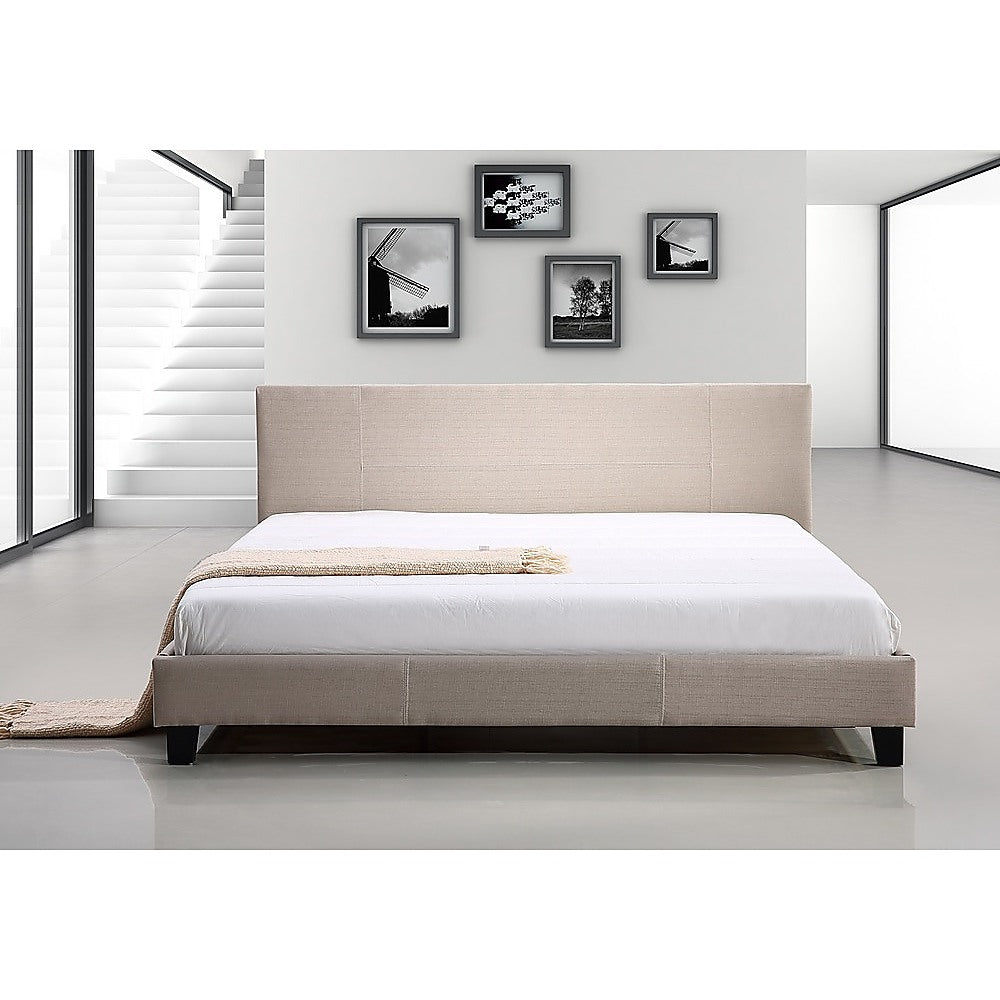 Out of Stock! King Bed Frame Linen Fabric Beige