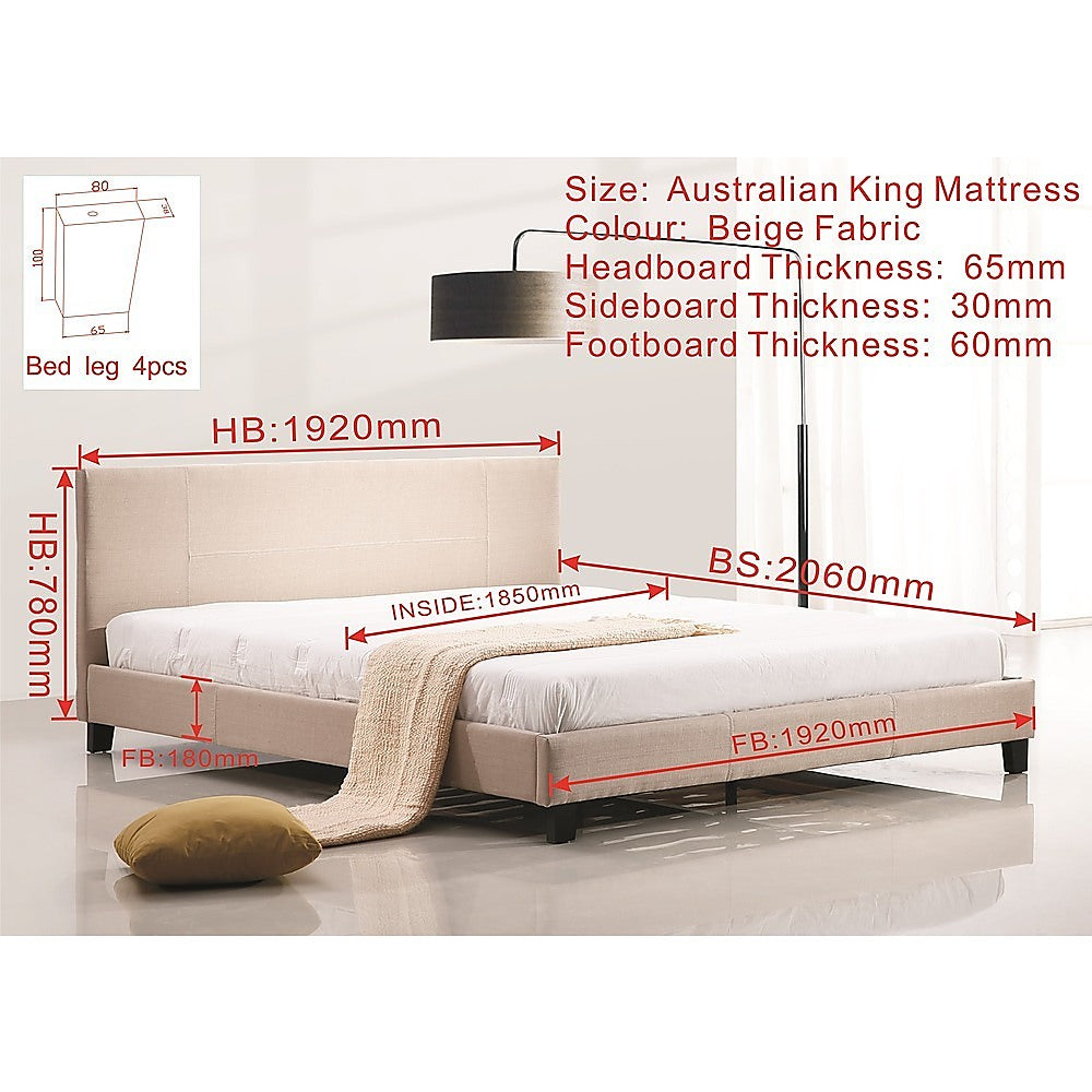 Out of Stock! King Bed Frame Linen Fabric Beige
