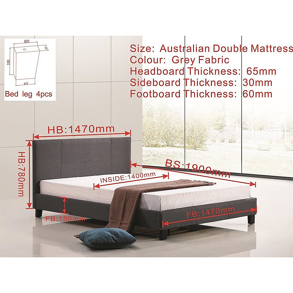 Out of Stock! Double Size Bed Frame Linen Fabric - Grey