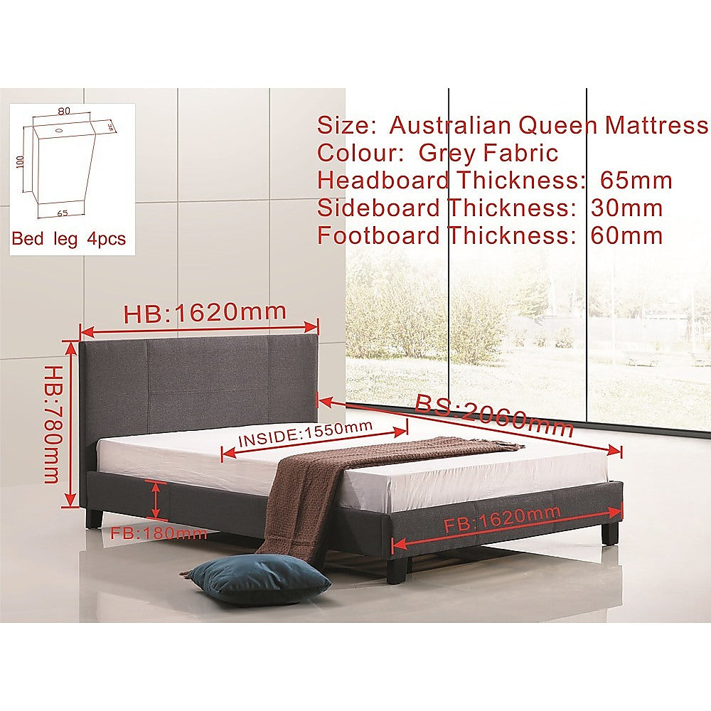 Out of Stock! Queen Size Bed Frame Linen Fabric - Grey