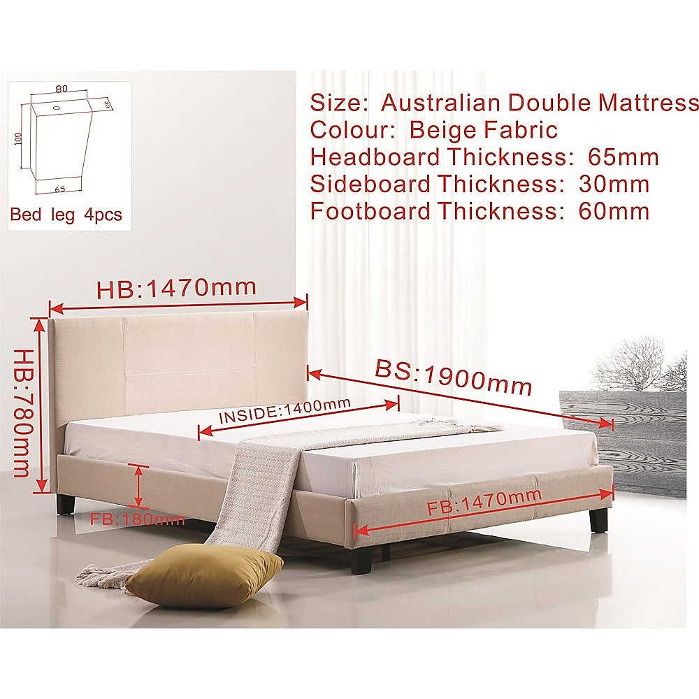 Out of Stock! Double Size Bed Frame Linen Fabric  Beige