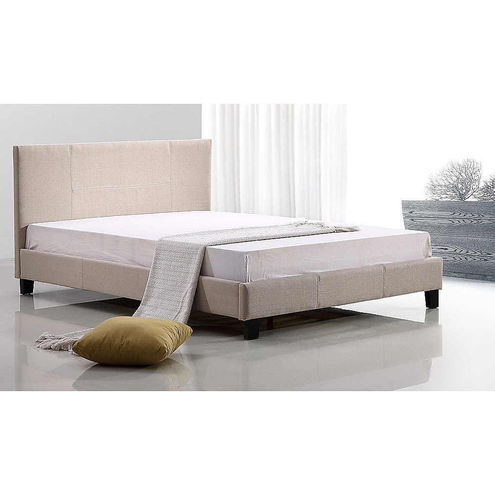 Out of Stock! Double Size Bed Frame Linen Fabric  Beige