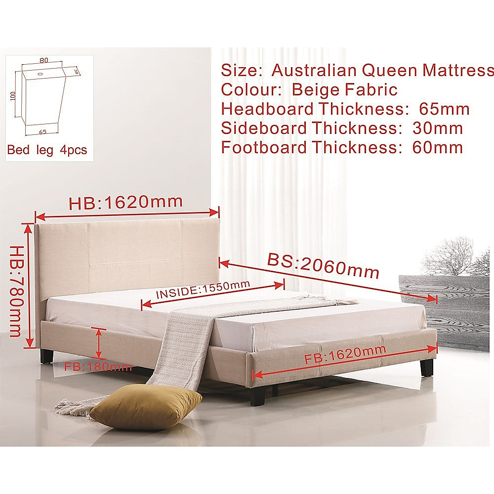 Out of Stock! Queen Size Bed Frame Linen Fabric - Beige