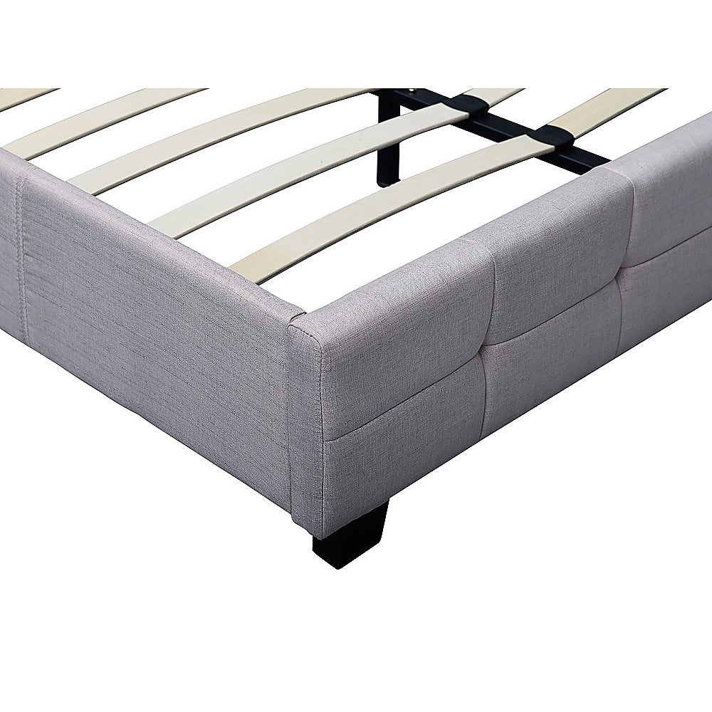 Out of Stock! Double Size Bed Frame With Headboard Linen Fabric - Beige