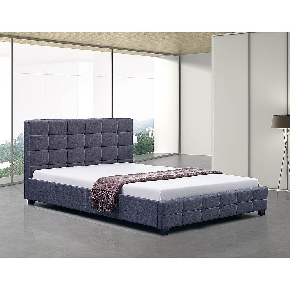 Out of Stock! Double Size Bed Frame With Headboard Linen Fabric - Grey