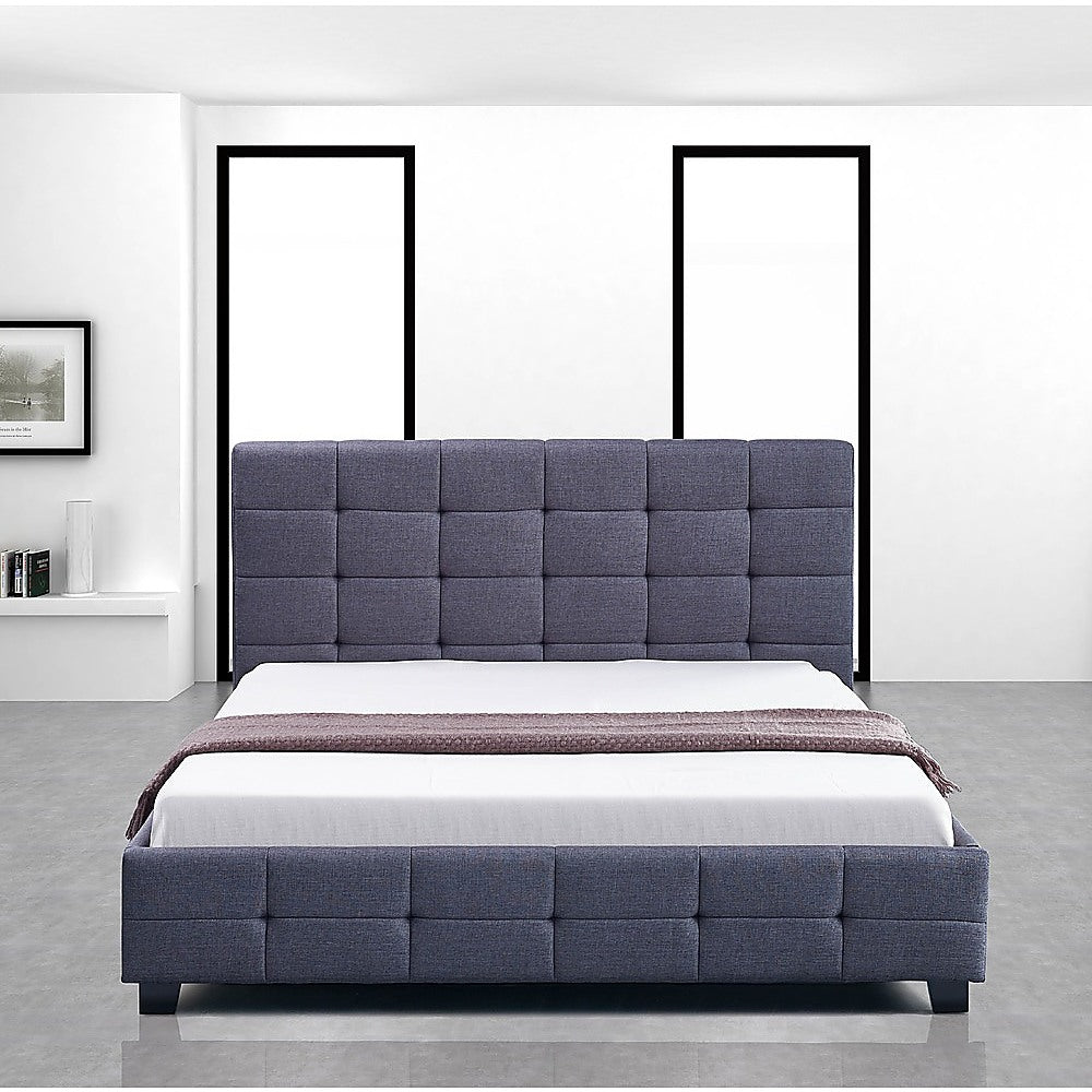 Out of Stock! Queen Size Bed Frame With Tufted Headboard - Grey