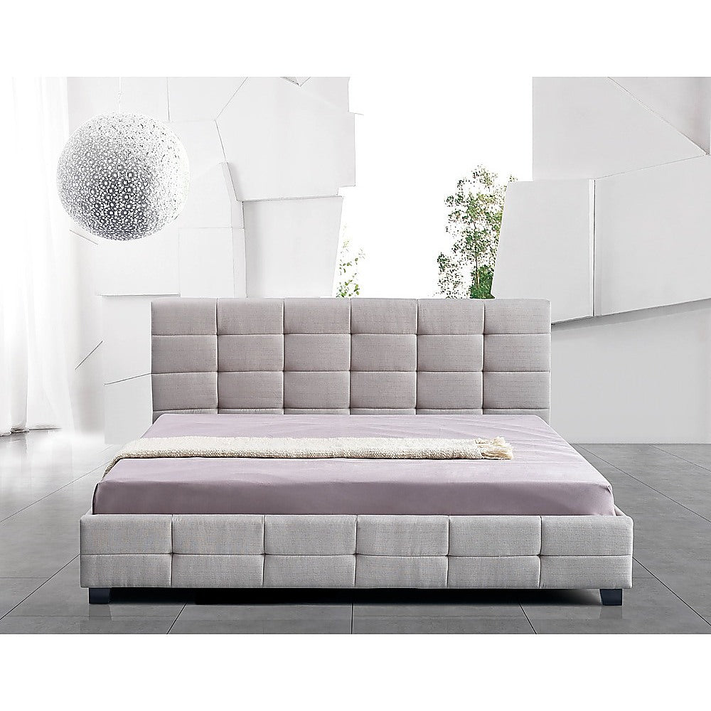 Out of Stock! King Sized Bed Frame Linen Fabric Deluxe Beige