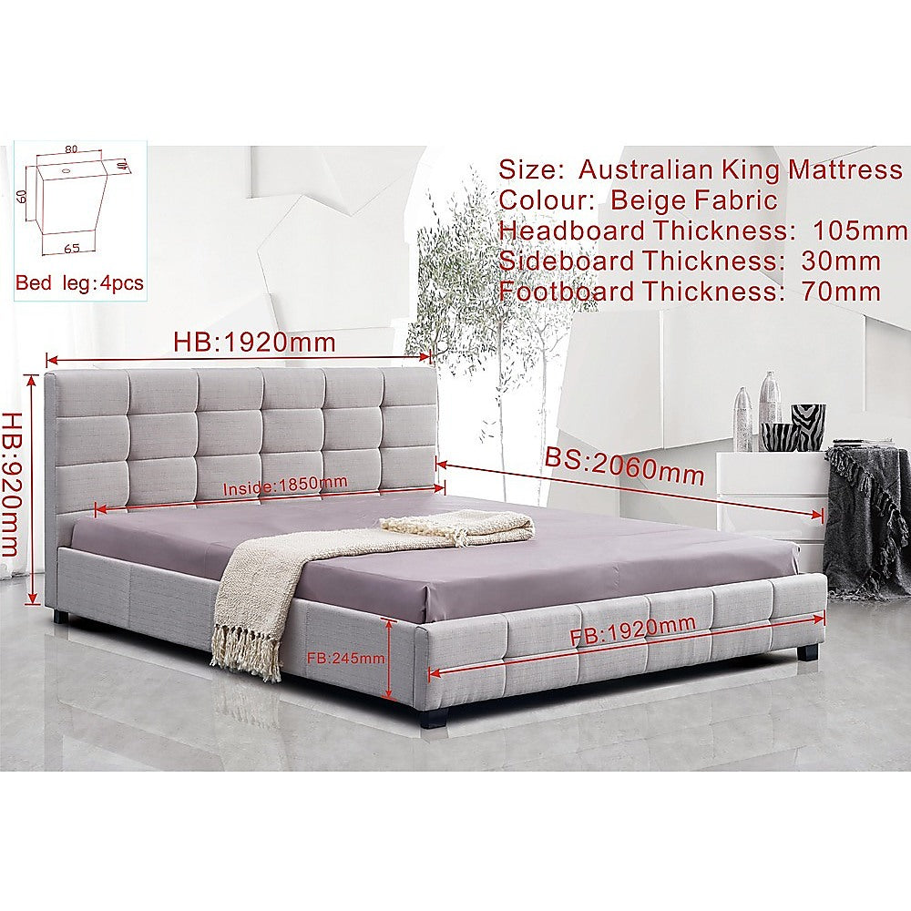 Out of Stock! King Sized Bed Frame Linen Fabric Deluxe Beige