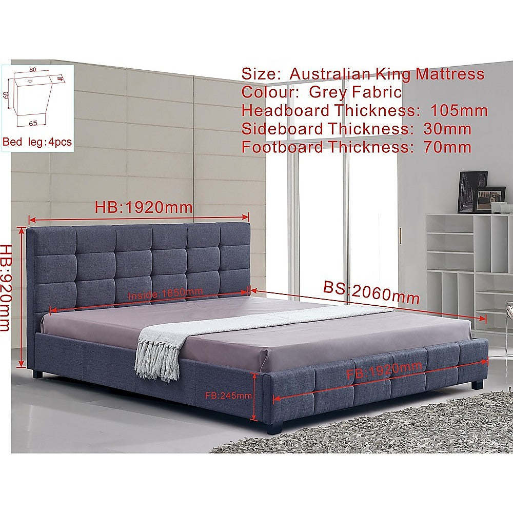 Out of Stock! King Size Deluxe Bed Frame Linen Fabric Grey