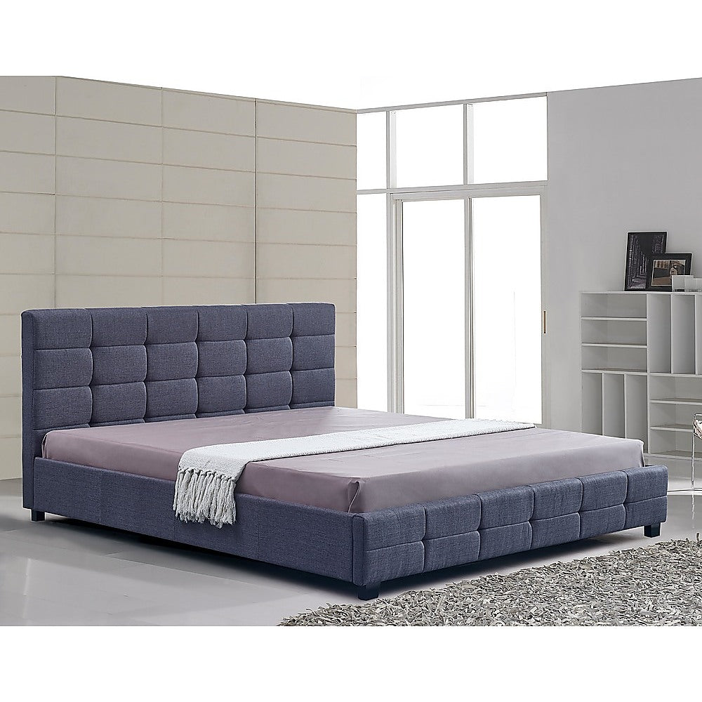 Out of Stock! King Size Deluxe Bed Frame Linen Fabric Grey