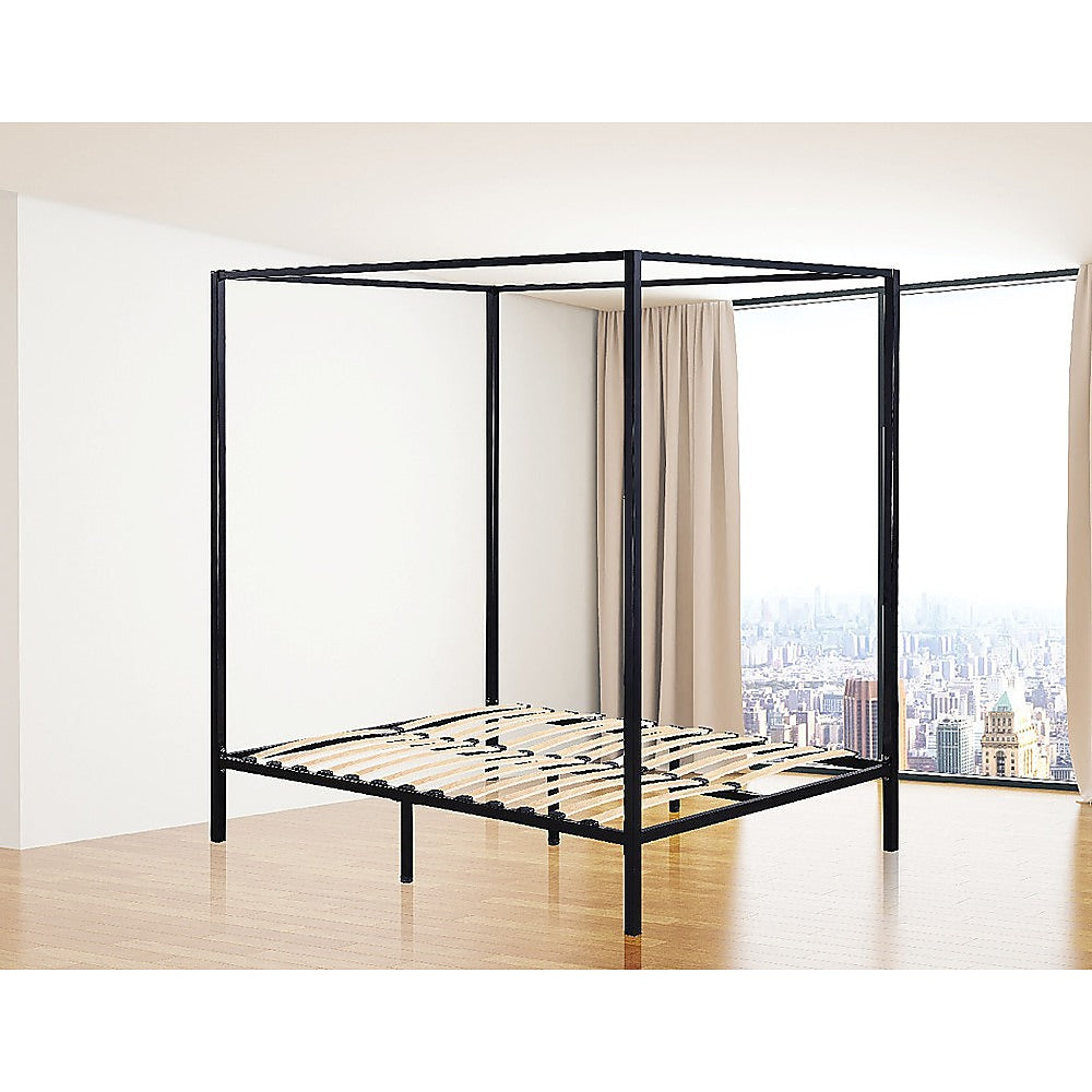 Double Size Bed Frame Four Poster - Black