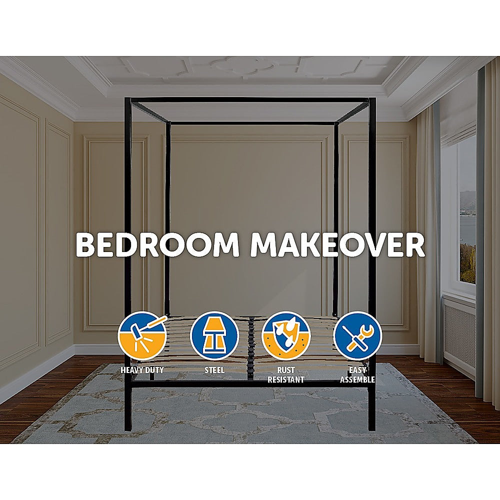Double Size Bed Frame Four Poster - Black