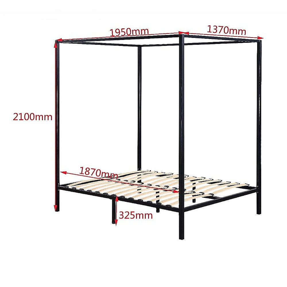 Double Size Bed Frame Four Poster - Black