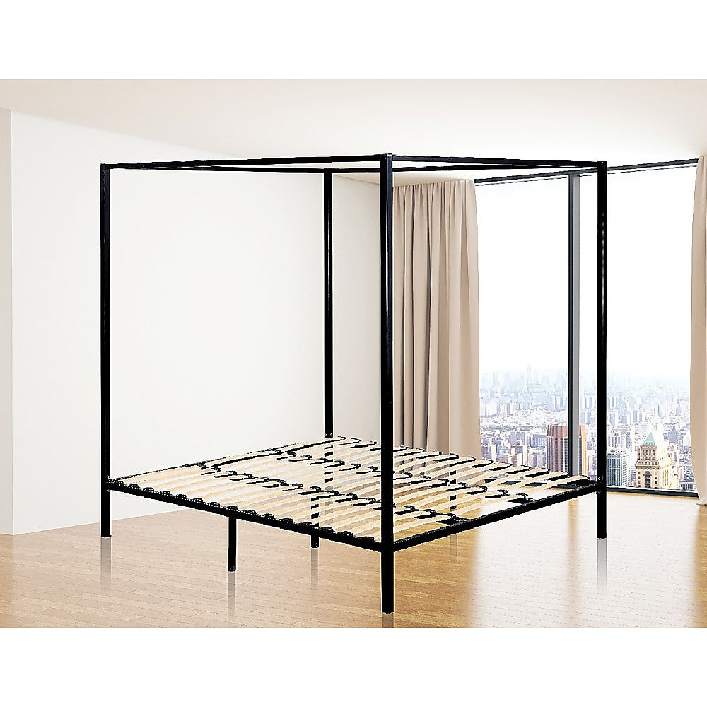 King Bed Frame 4 Four Poster - Black