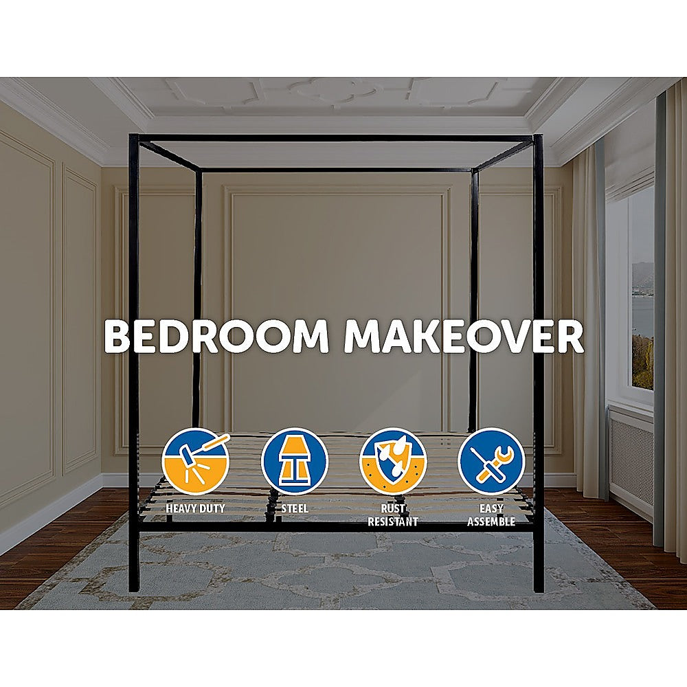 King Bed Frame 4 Four Poster - Black