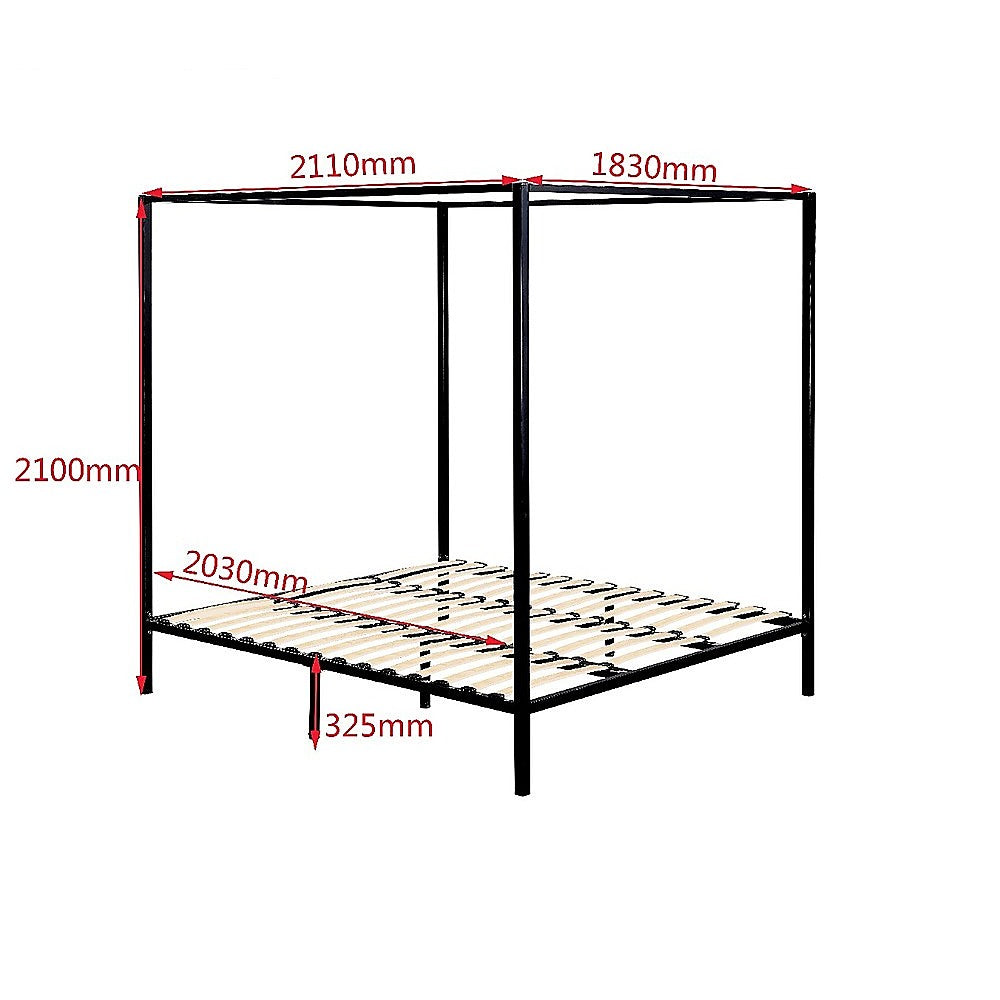 King Bed Frame 4 Four Poster - Black