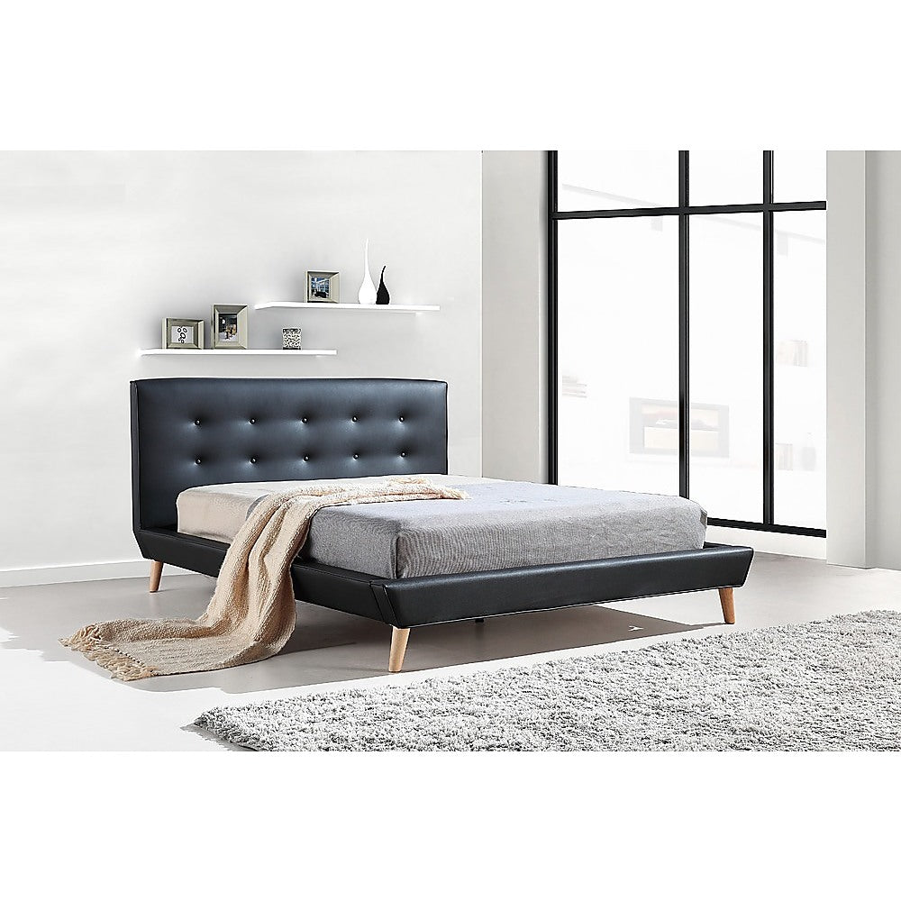 Out of Stock! Double Size Bed Frame With Button Tufted Headboard - Black