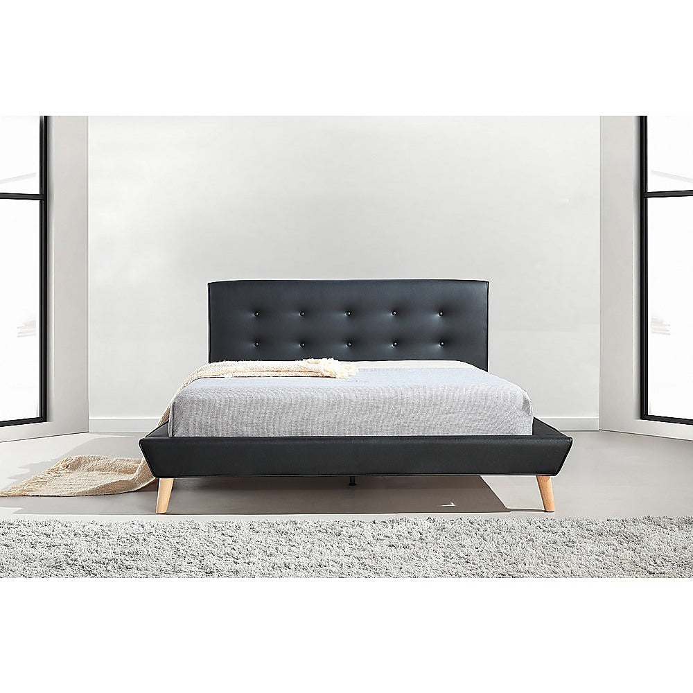 Out of Stock! Double Size Bed Frame With Button Tufted Headboard - Black