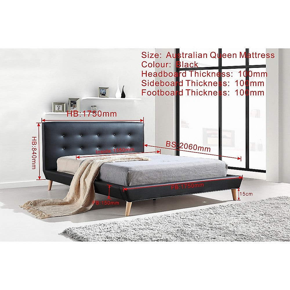 Out of Stock! Queen Sized Bed Frame With Tufted Headboard - Black