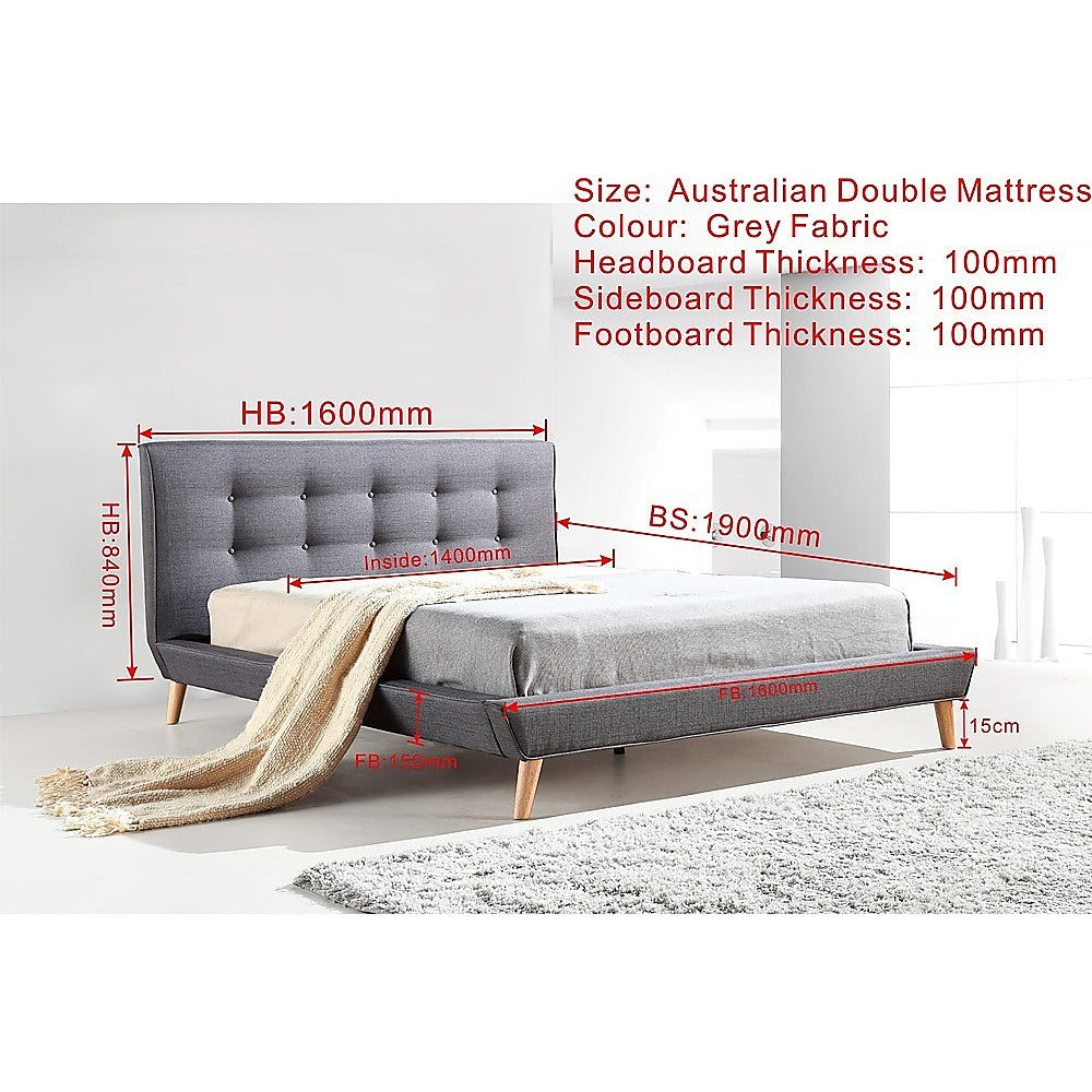 Out of Stock! Double Size Bed Frame With Tufted Headboard - Grey