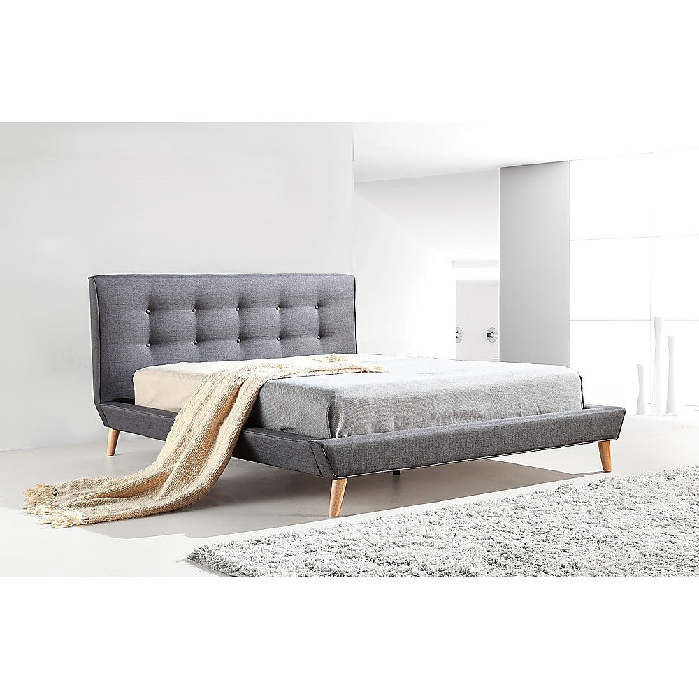 Out of Stock! Double Size Bed Frame With Tufted Headboard - Grey
