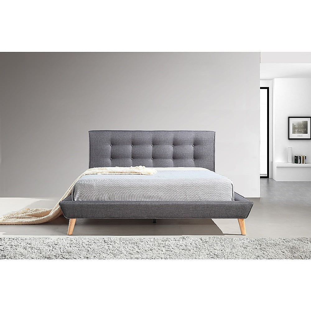 Out of Stock! Double Size Bed Frame With Tufted Headboard - Grey