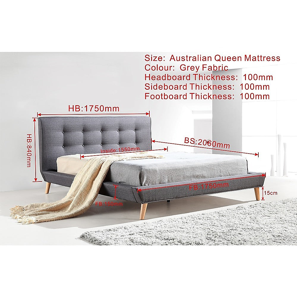 Out of Stock! Queen Size Bed Frame With Headboard Linen Fabric - Grey