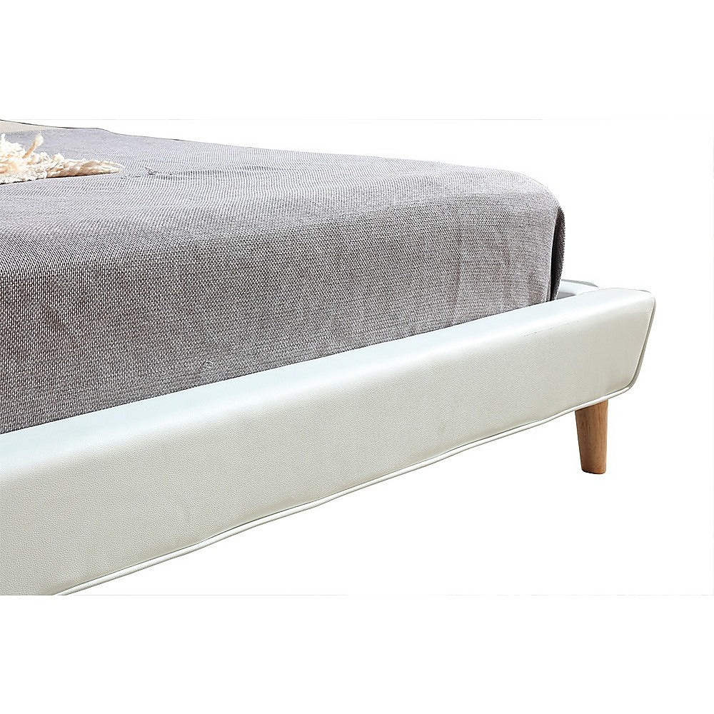 Out of Stock! Queen Size Bed Frame with Button Tufted Headboard - White