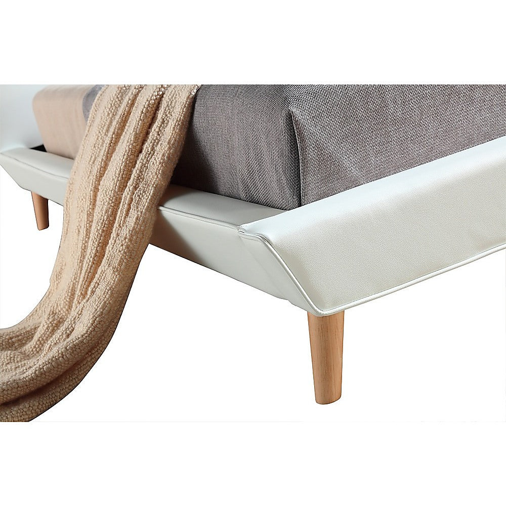 Out of Stock! Queen Size Bed Frame with Button Tufted Headboard - White