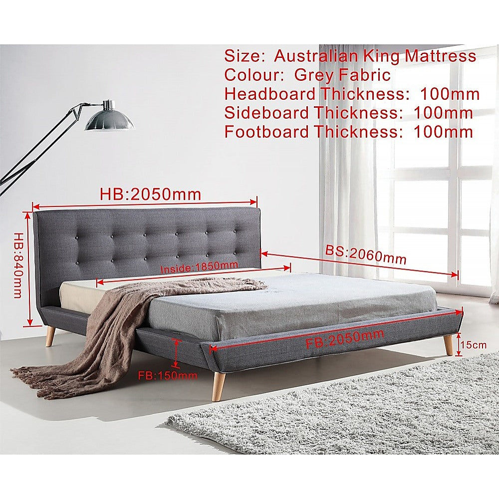 Out of Stock! King Size Deluxe Bed Frame Linen Fabric - Grey