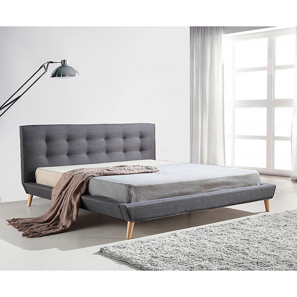 Out of Stock! King Size Deluxe Bed Frame Linen Fabric - Grey