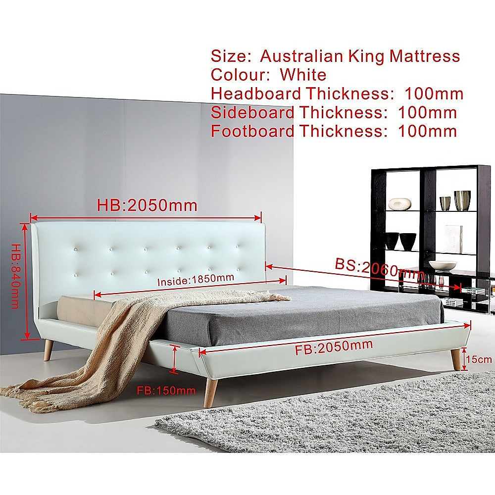 Out of Stock! King Size Bed Frame PU Leather Deluxe - White