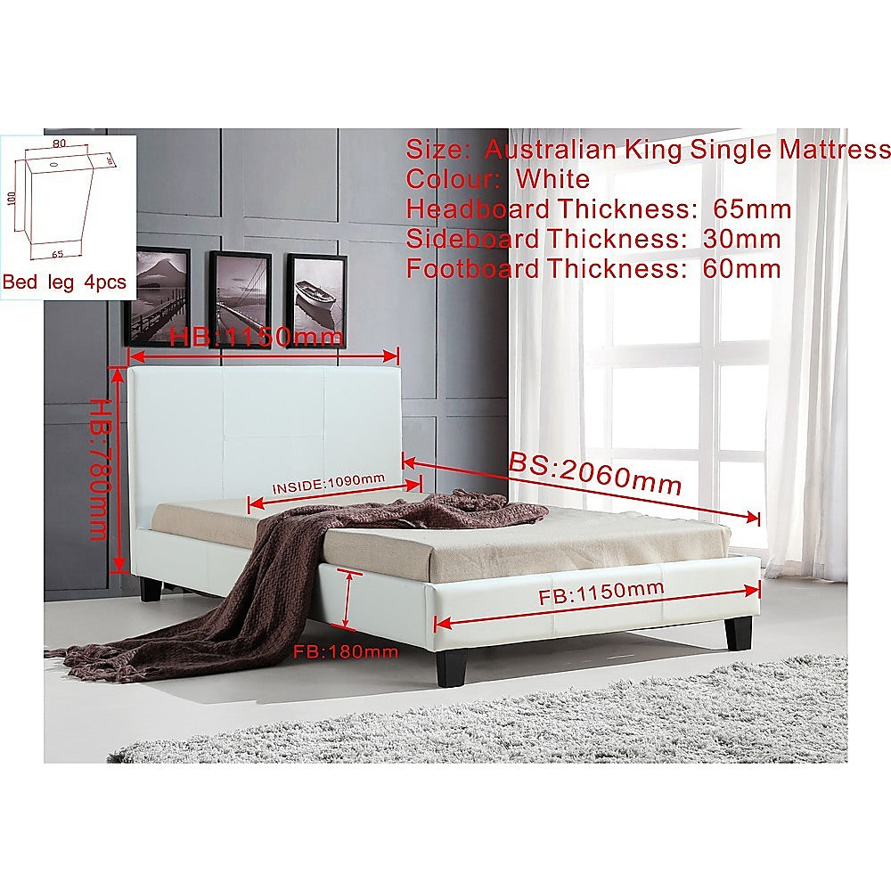 Out of Stock! King Single Bed Frame PU Leather White