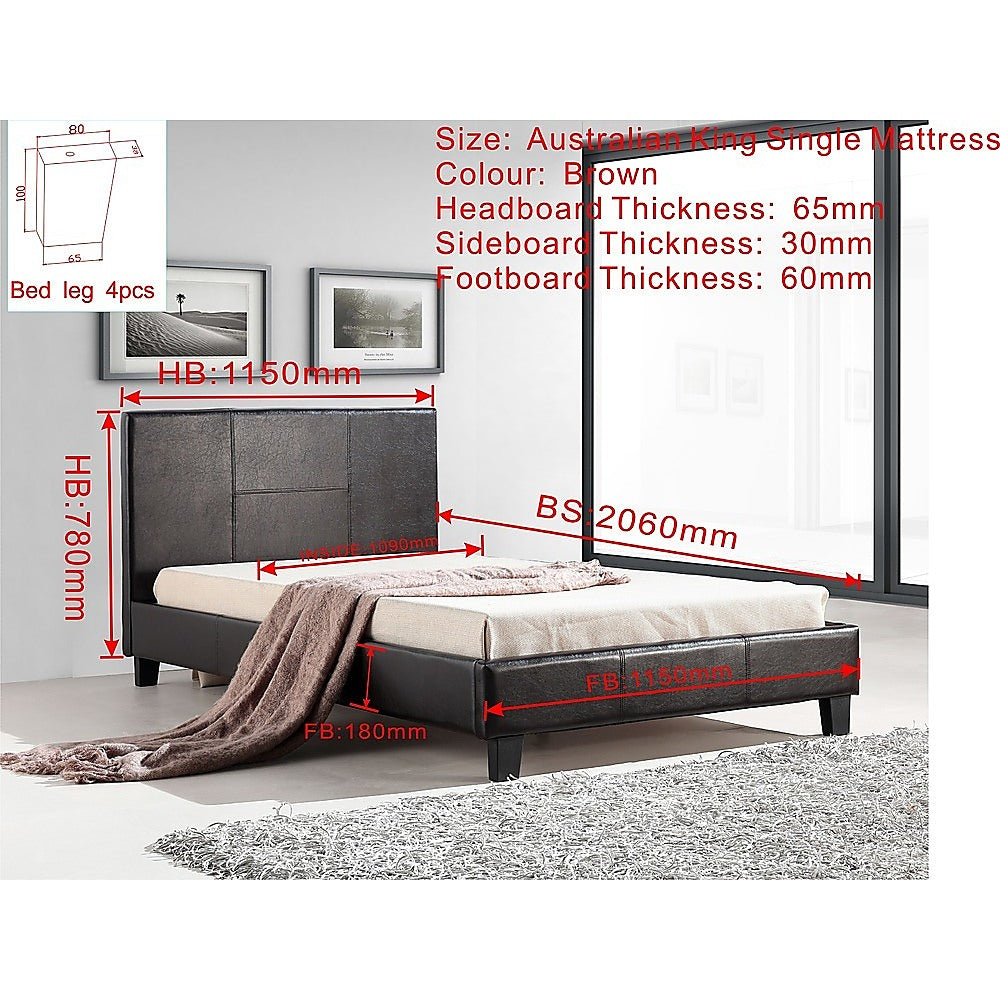 Out of Stock! King Single Bed Frame PU Leather Brown