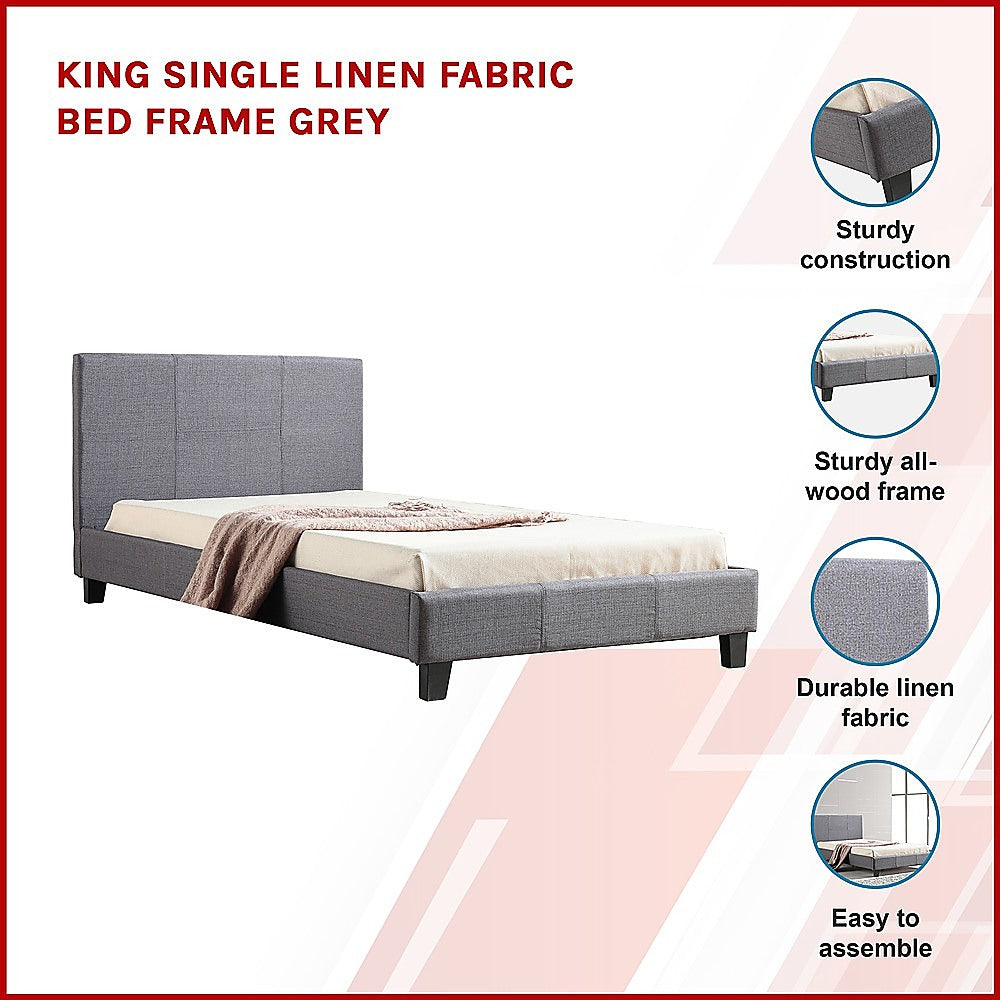 Out of Stock! King Single Bed Frame Linen Fabric Grey