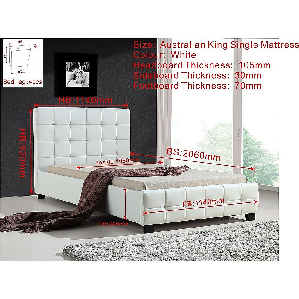 Out of Stock! King Single Deluxe Bed Frame PU Leather White