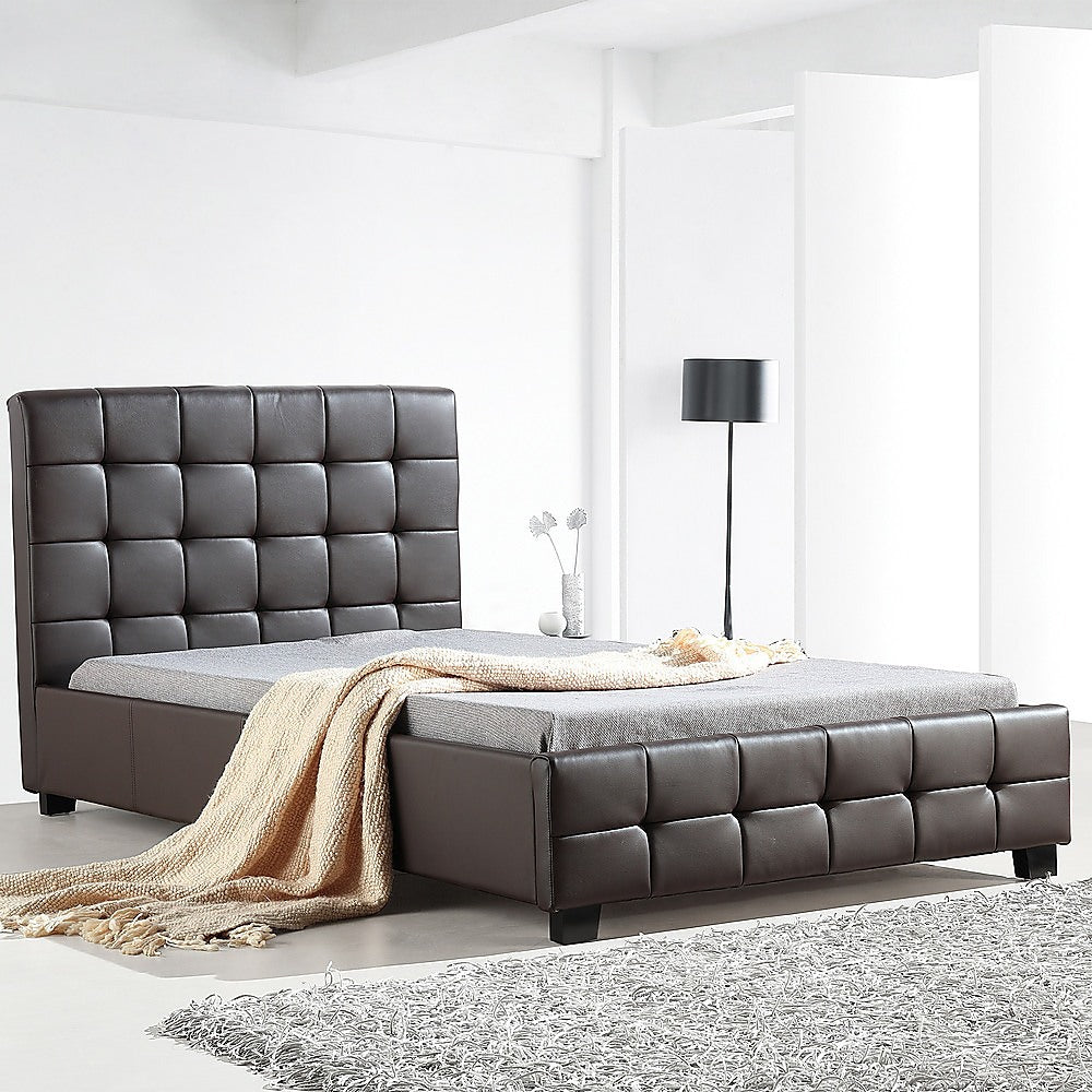 Out of Stock! King Single Deluxe Bed Frame  PU Leather Brown