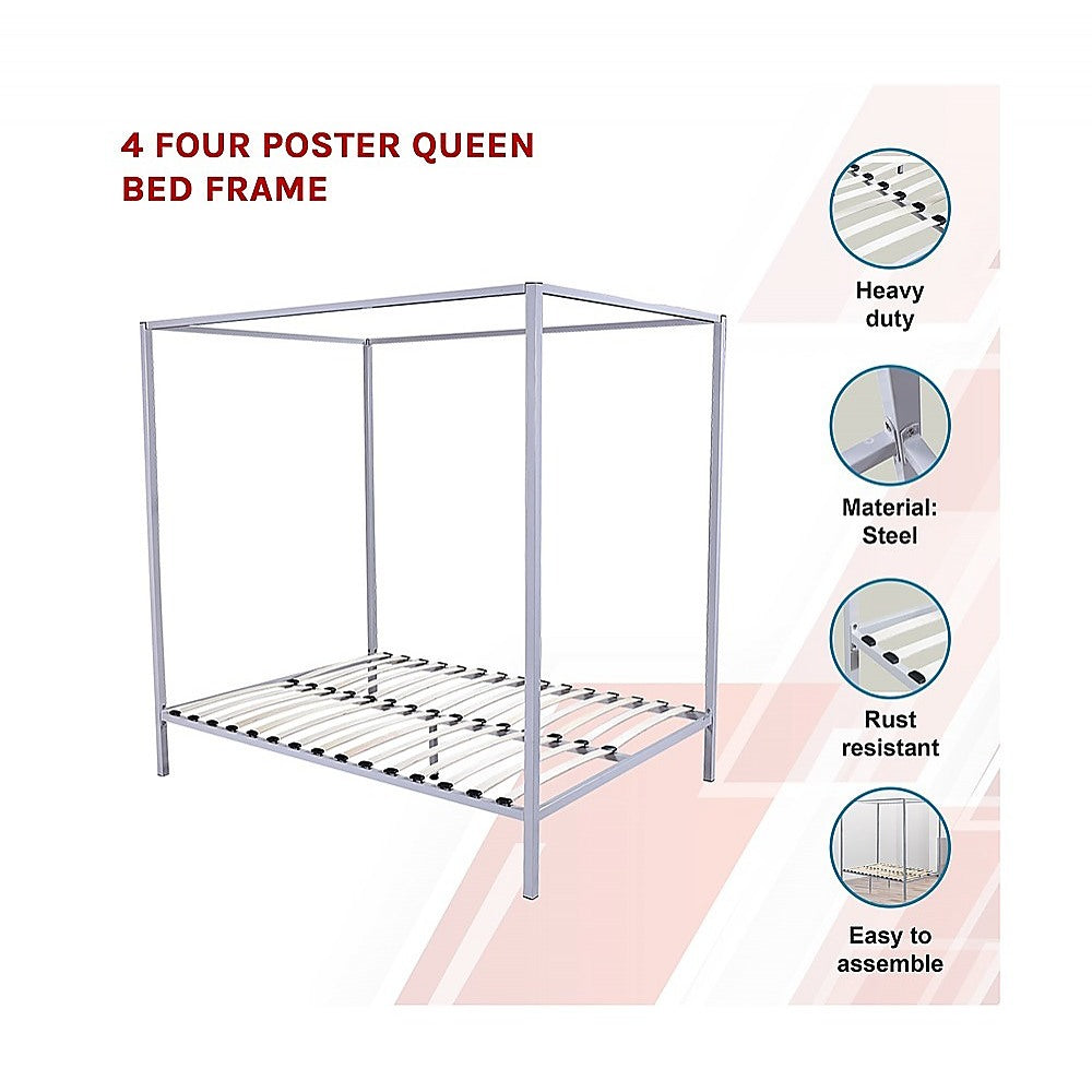Out of Stock! Queen Size Four Poster Bed Frame - Cream