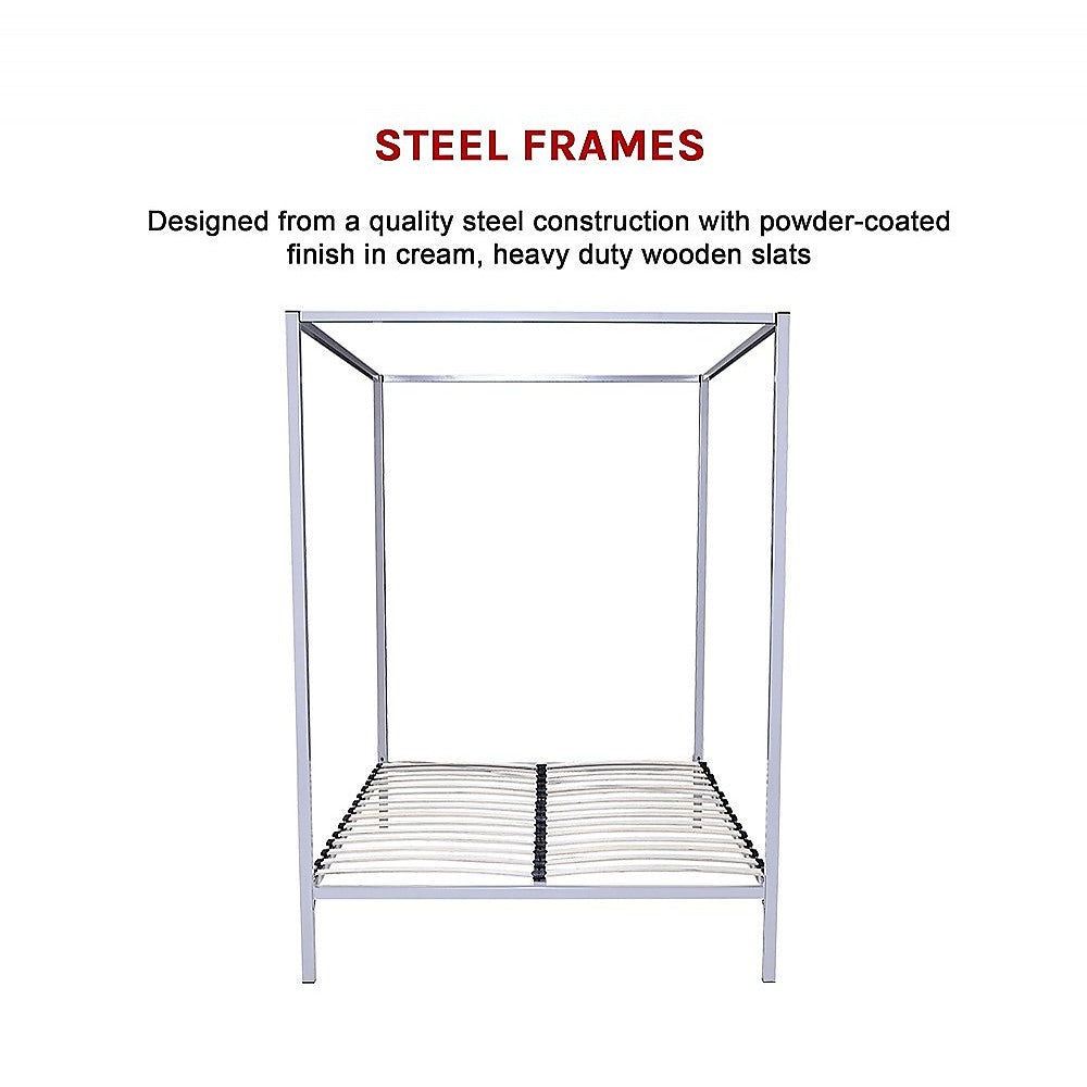 Out of Stock! Queen Size Four Poster Bed Frame - Cream
