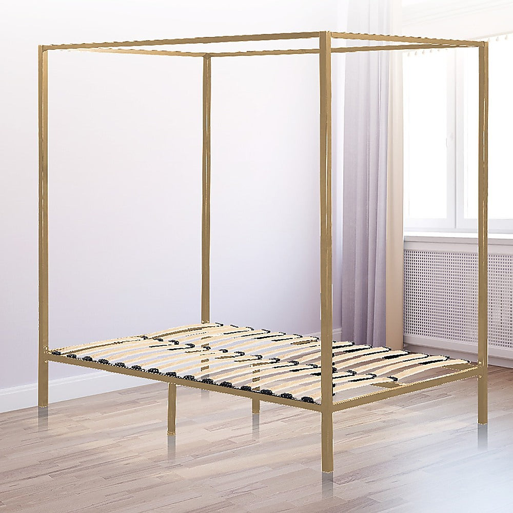 Queen Size Four Poster Bed Frame - Gold