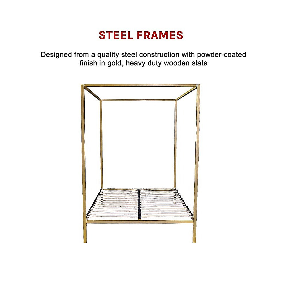 Queen Size Four Poster Bed Frame - Gold