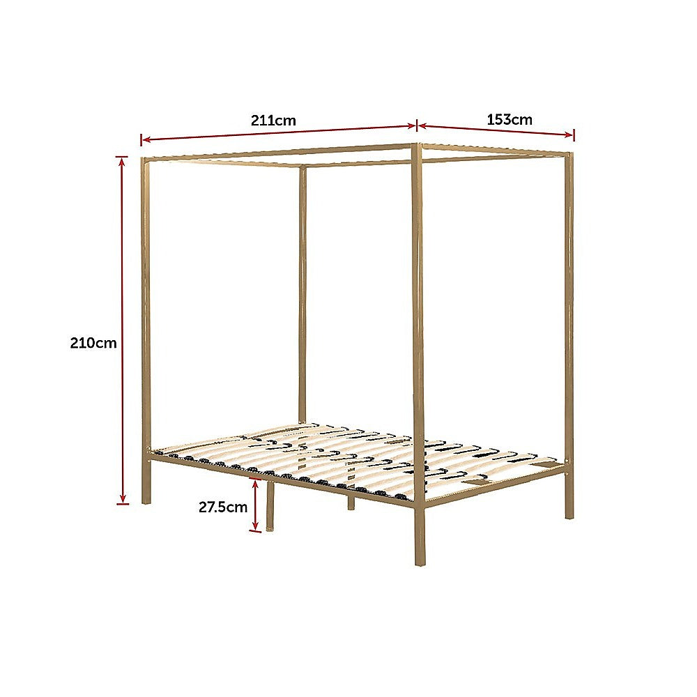 Queen Size Four Poster Bed Frame - Gold