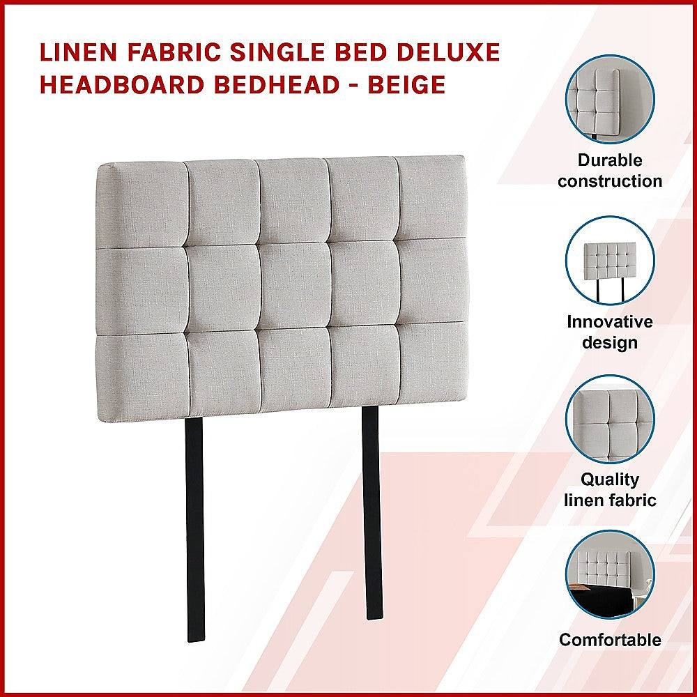 Out of Stock! Single Size Linen Fabric Deluxe Headboard - Beige