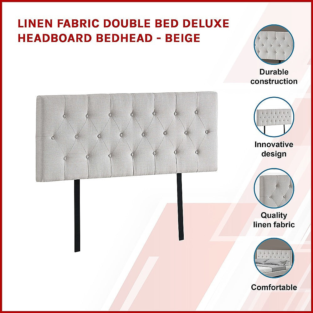 Out of Stock! Double Bed Size Linen Fabric Deluxe Headboard - Beige