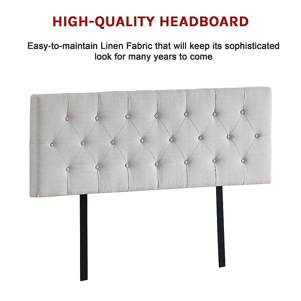 Out of Stock! Linen Fabric Queen Bed Deluxe Headboard Bedhead - Beige