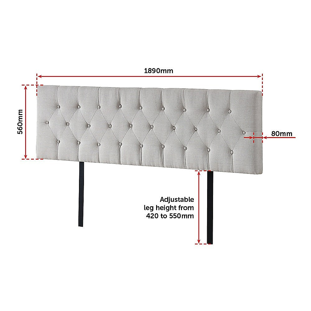 Out of Stock! King Size Deluxe Headboard Bedhead Linen Fabric - Beige